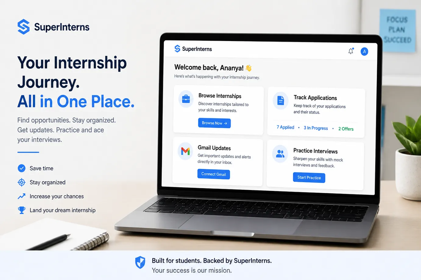 SuperInterns workflow for browsing and tracking summer internships