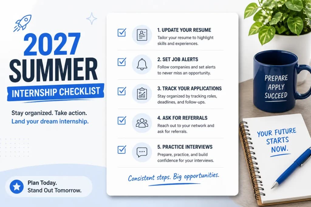 2027 summer internship checklist with steps for applications interviews and referrals