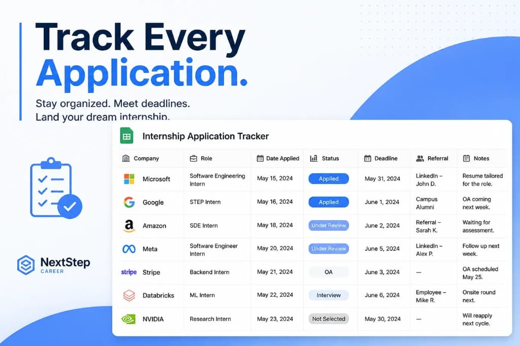 2027 internship application tracker with statuses deadlines and follow ups