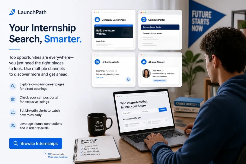 Student browsing company career pages for summer 2027 internships