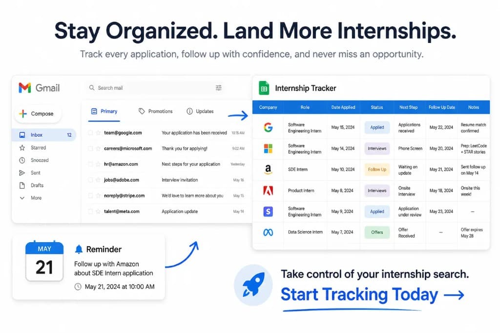 Gmail workflow for tracking summer internship applications