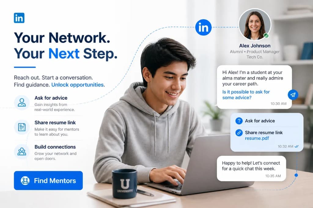 College student networking for internship referrals