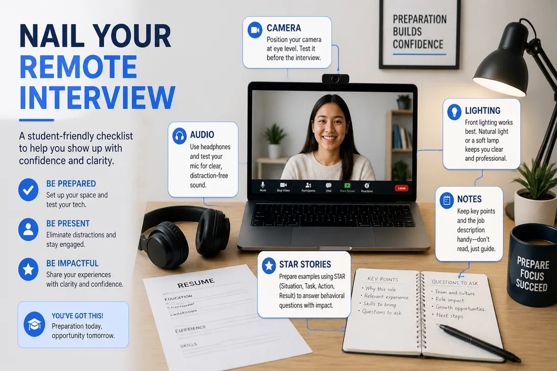 Remote internship interview preparation setup for students