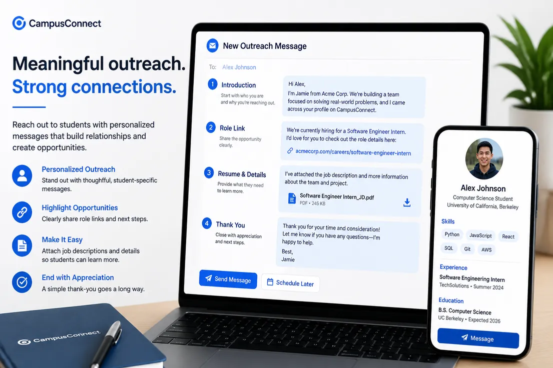 Student referral outreach message example for internships