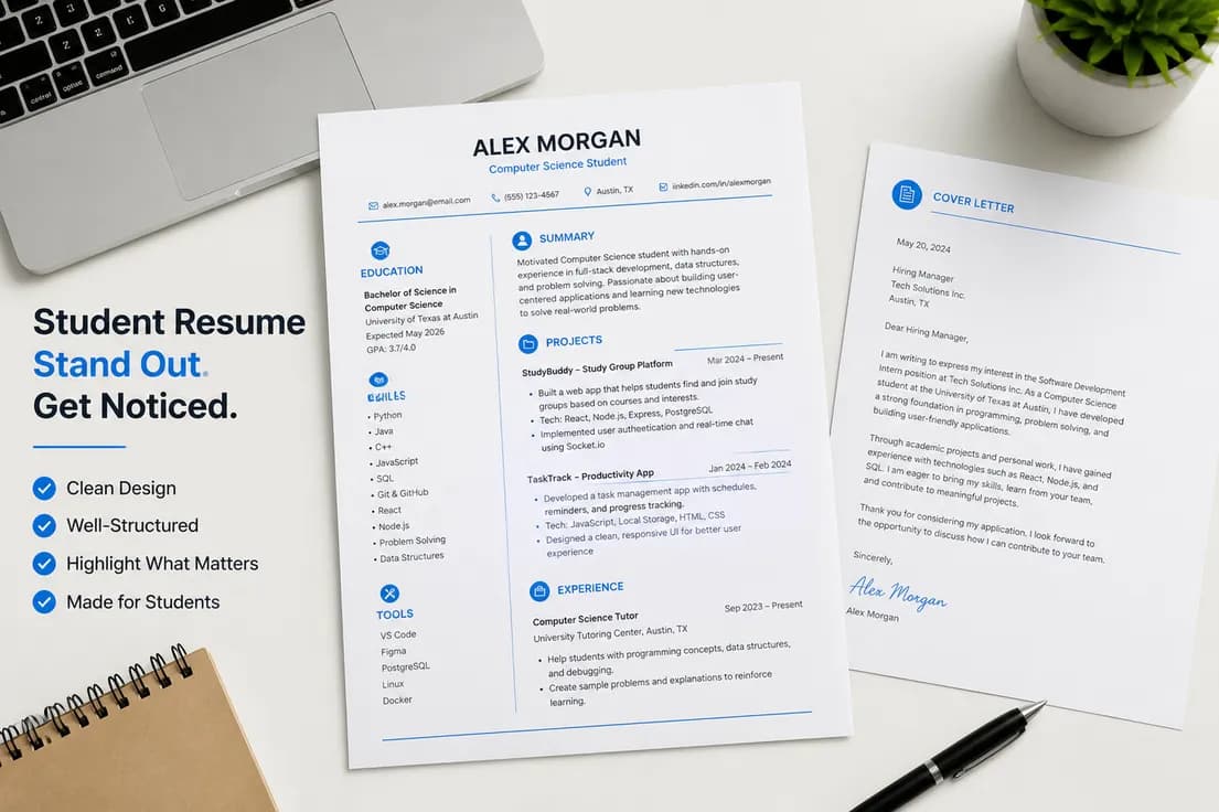 Student internship resume and cover letter materials