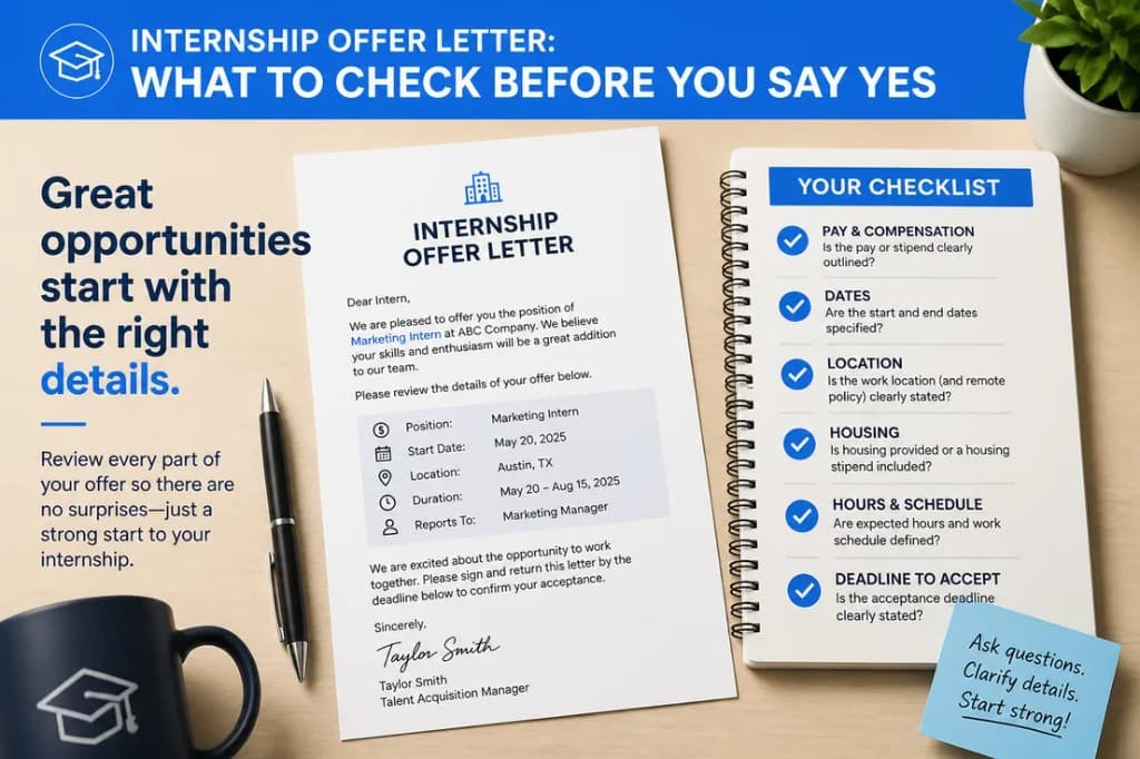 Checklist for evaluating a summer internship offer